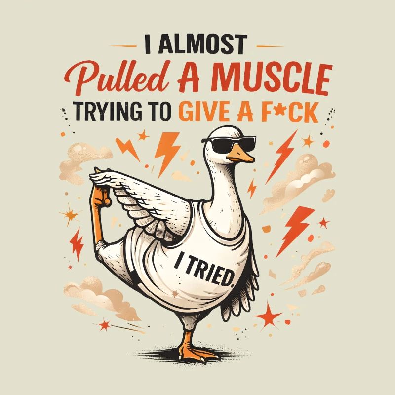 Sarcastic duck with muscle pulling funny goose