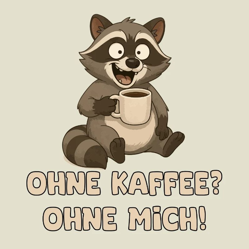 Waschbär mit Kaffeetasse Spruch
