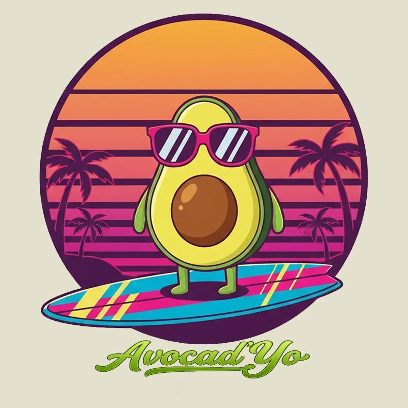 Surf d’avocat devant un coucher de soleil rétro