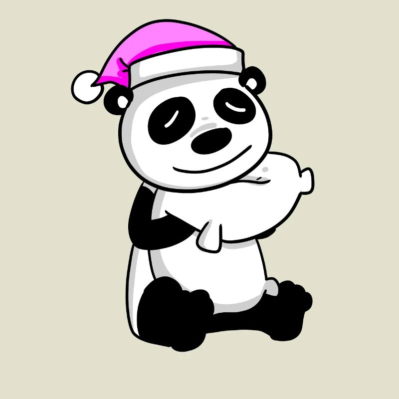 Panda with pillow and sleeping cap