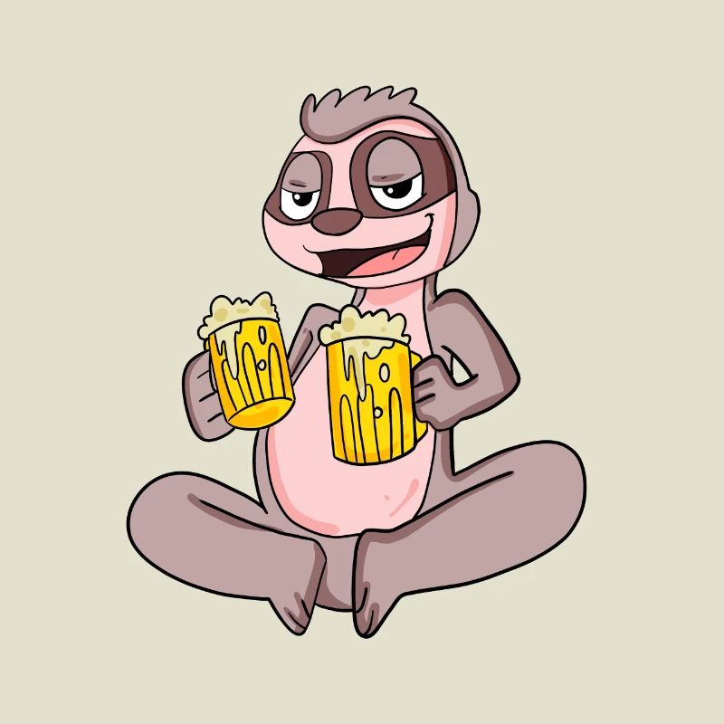 Faultier mit Biergläser Bier Saufen Alkohol