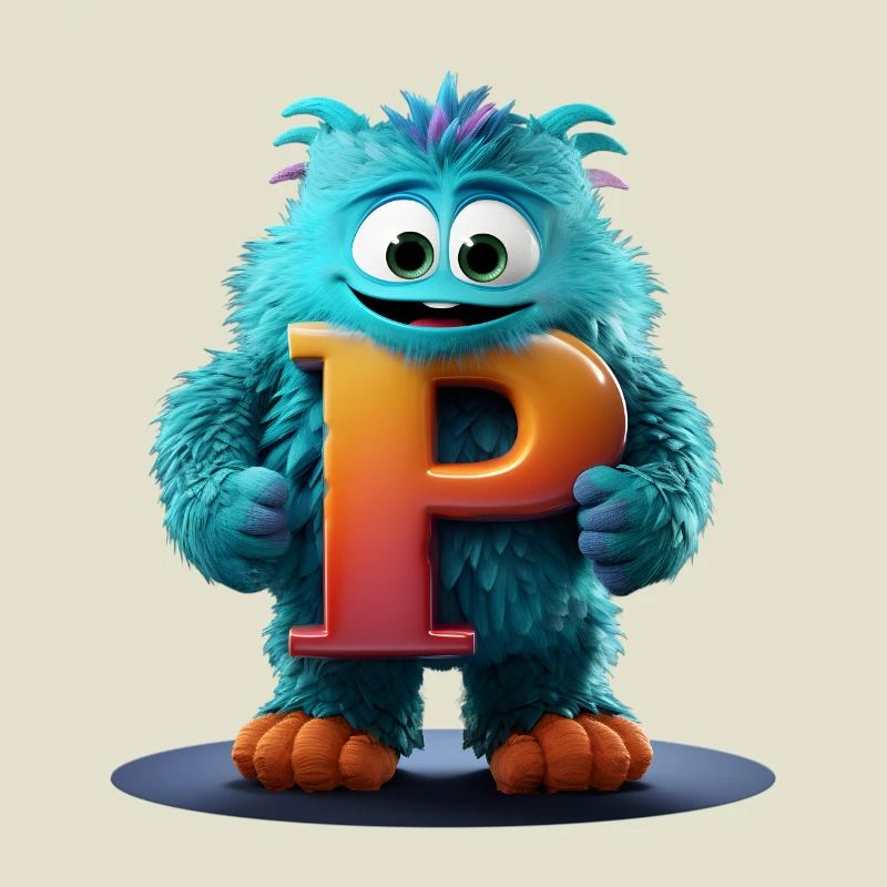 Monstre bleu avec P géant