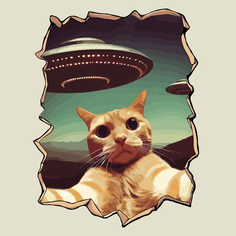 Funny Cut Out Cat Selfie UFO 3D Effect