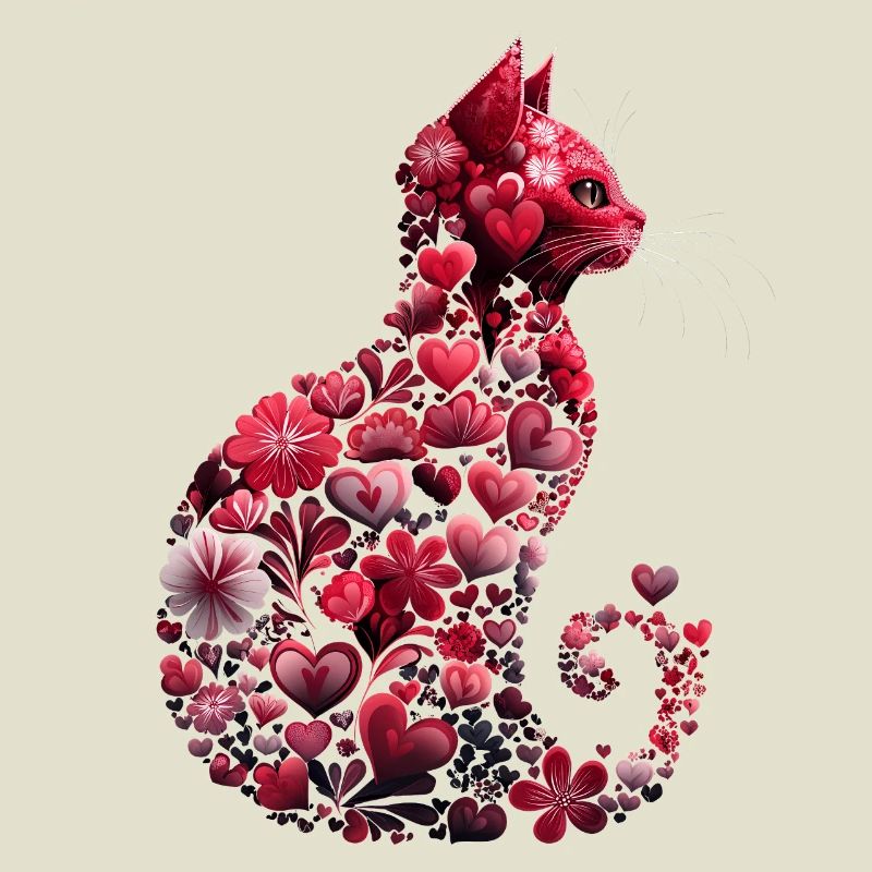 Chat romantique coeurs et fleurs Chat Saint-Valentin