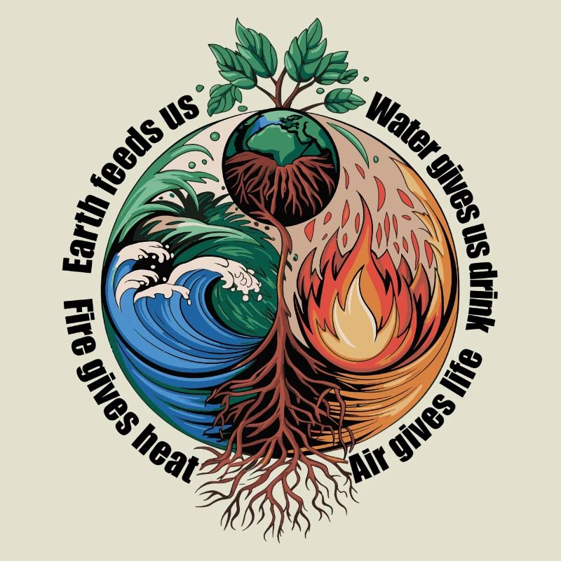 Vier-Elemente-Baum - Erde, Wasser, Feuer, Luft