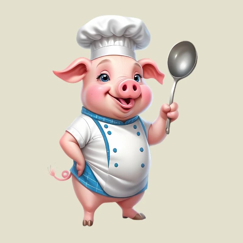 Cooking Pig Chef with Spoon