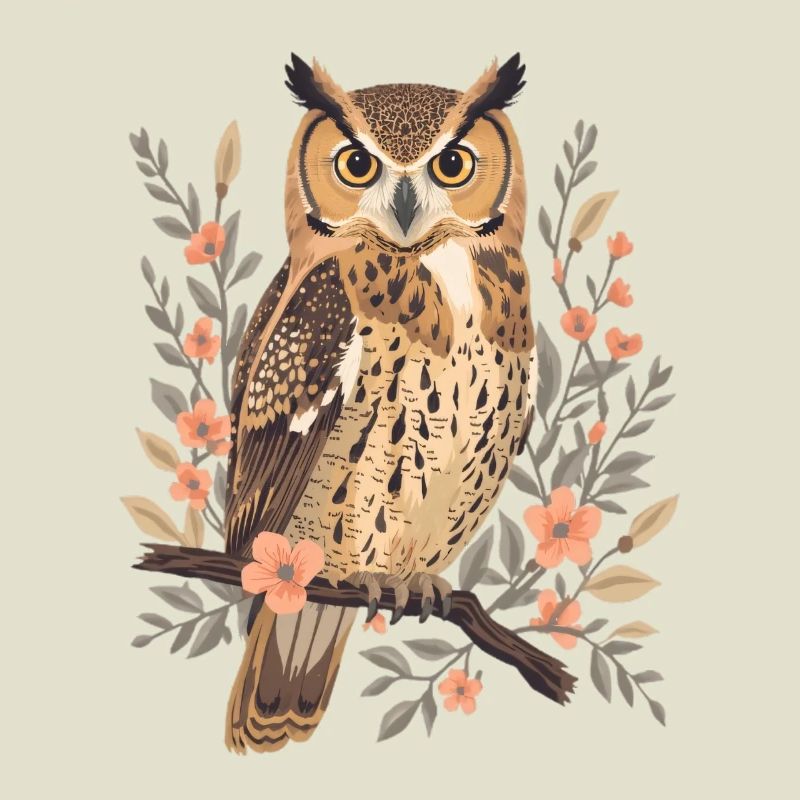 Œil de hibou dans une couronne de fleurs