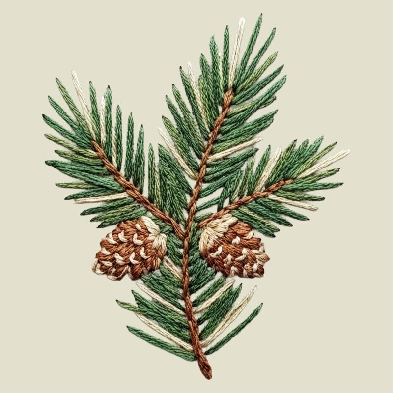 Branche de Noël brodée – vert subtil (imprimé)