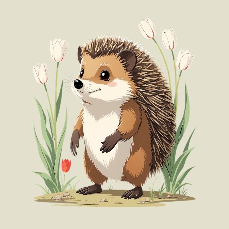Igel im Tulpenbeet
