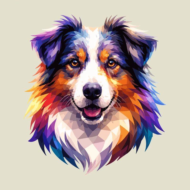 Colorful Aussie Polygon Art – Australian Shepherd 