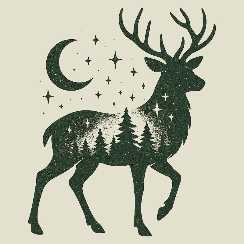 Silhouette de cerf de la forêt étoilée