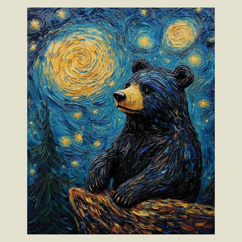Bear Bears Van Gogh Style Starry Night