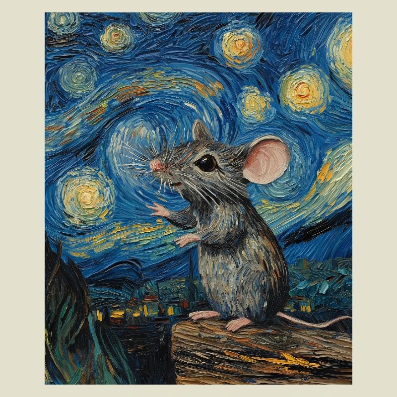 Mouse Eats Cheese Van Gogh Style Starry Night
