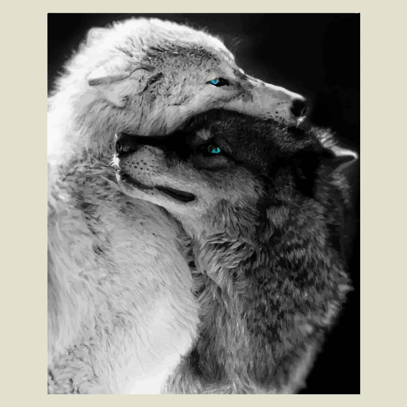 Two Wolves Hugging Blue Eyes