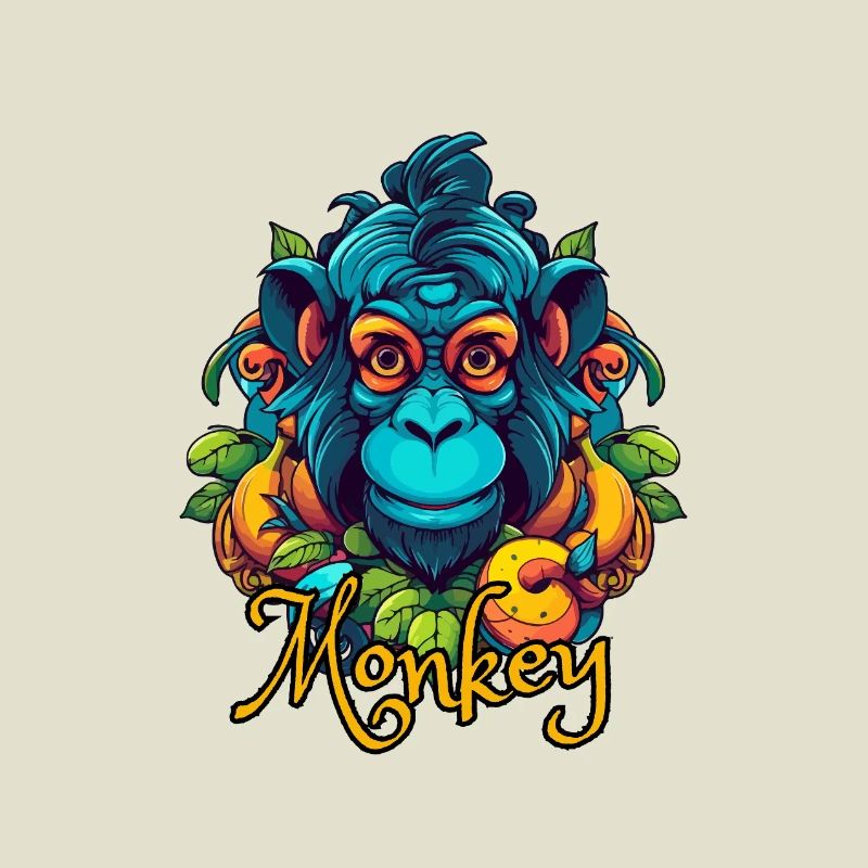Neon Tropical Monkey Head