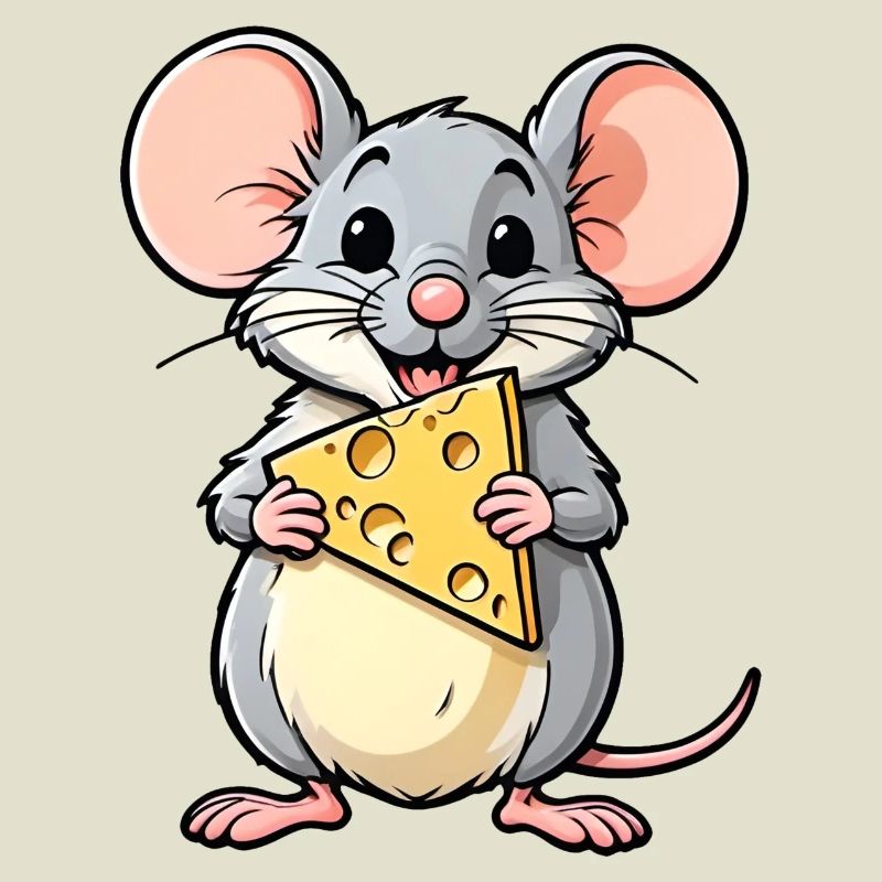 Souris de dessin animé effrontée avec du fromage