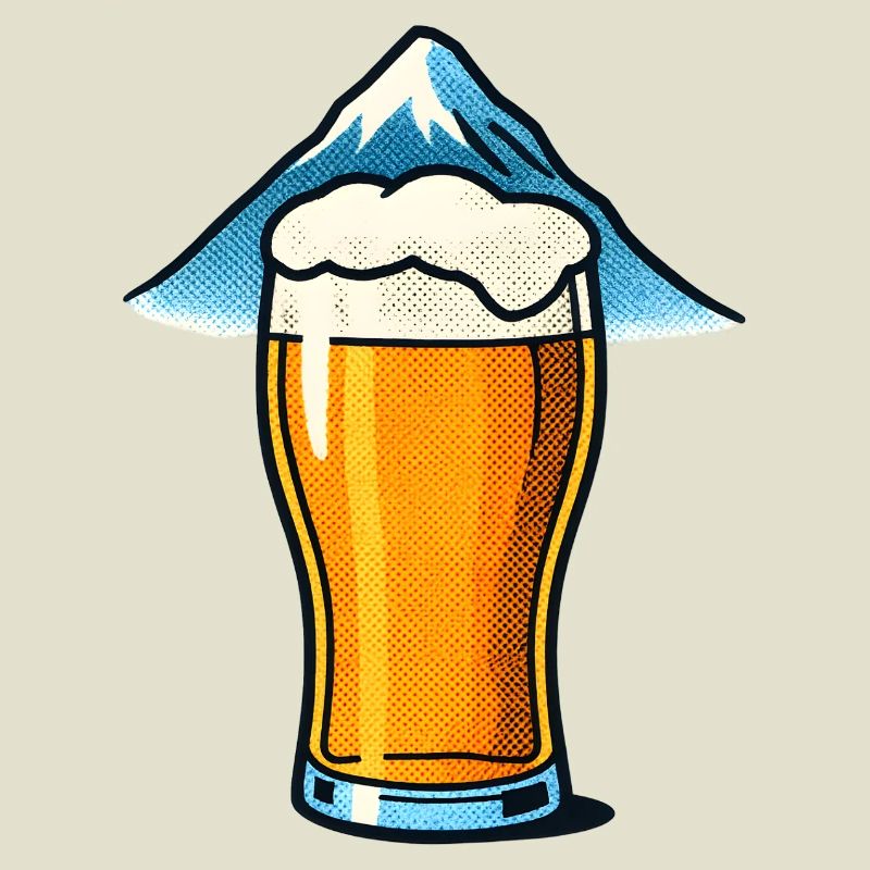 Bierglas vor Berggipfel