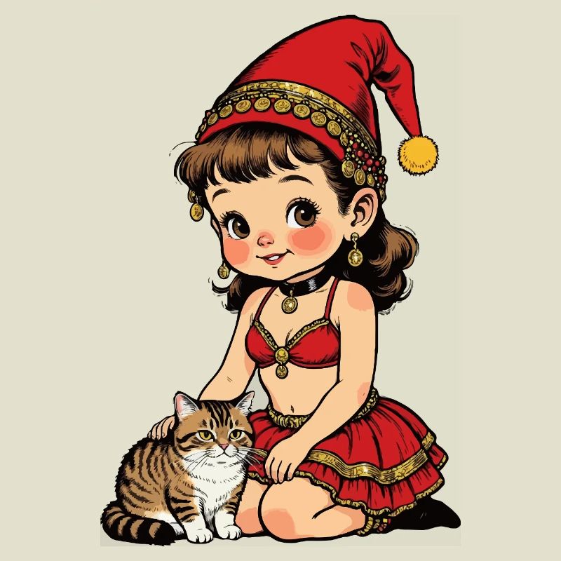 Gnom-Mädchen streichelt Katze