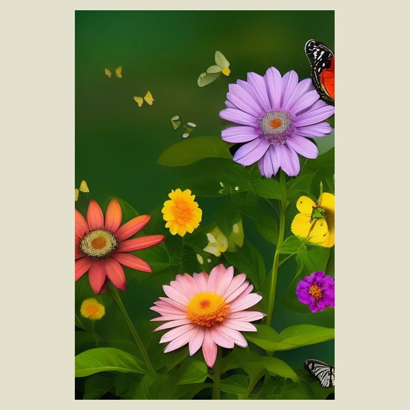 Fleurs et papillon