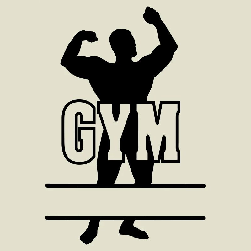 Bodybuilder transparenter Text 'GYM'