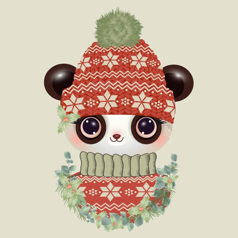 Panda mignon avec pull, bonnet et couronne