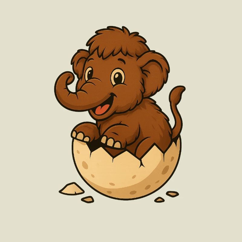 Cute baby mammoth on eggshell