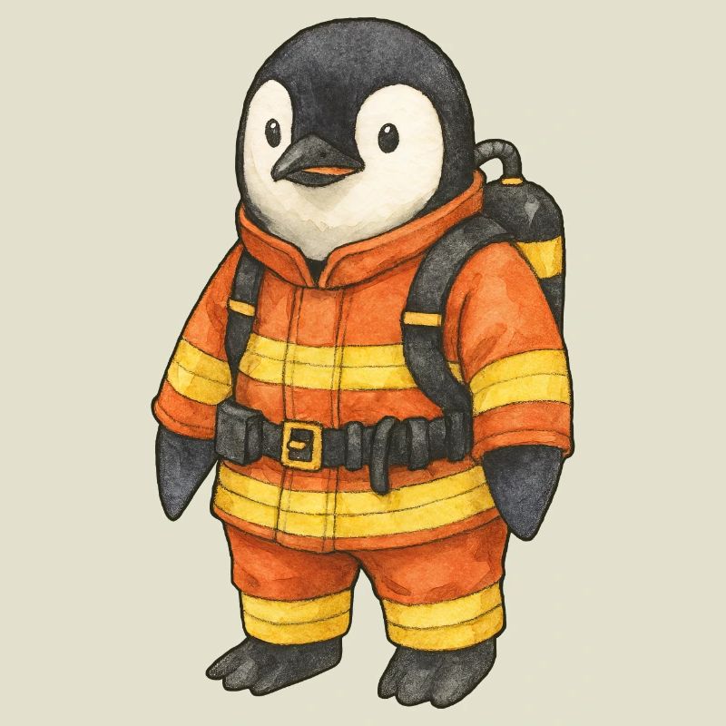 Mignon pingouin pompier héros de la sécurité