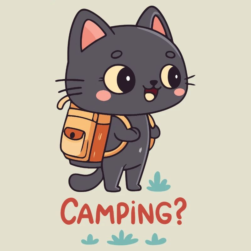 Kawaii Camping Cat and Backpack