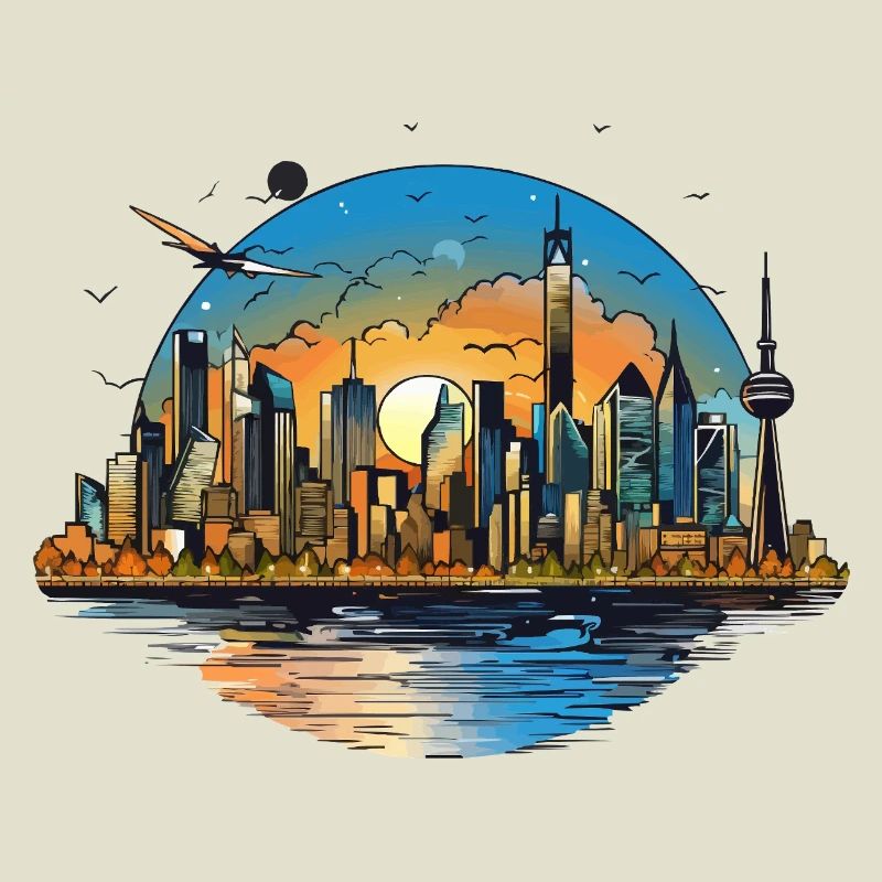 Sunset Skyline Reflection