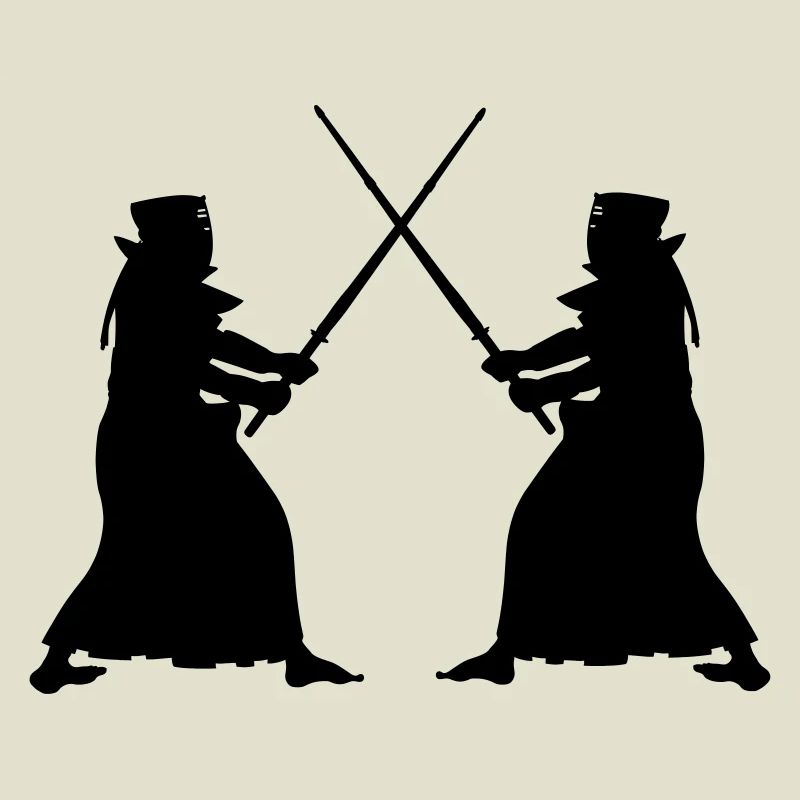 Kendo two Kendoka in fighting mode shadow figures