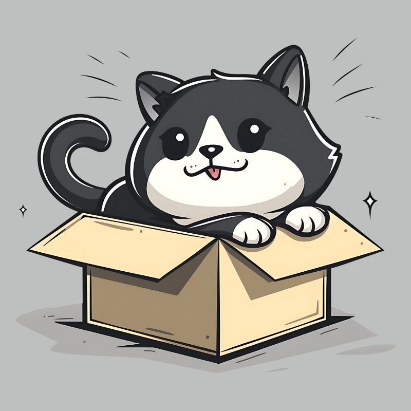 Happy Cat Sitting Inside an Empty Cardboard Box