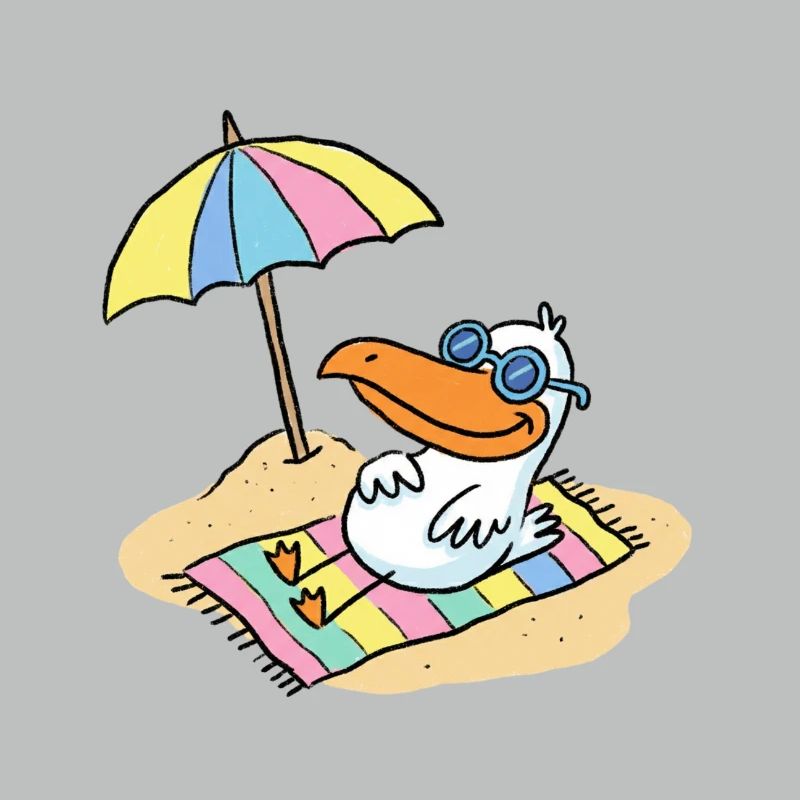 Sun bird on the beach with umbrella