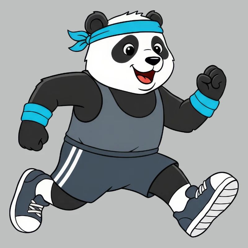 Marathon de jogging de panda animé mignon
