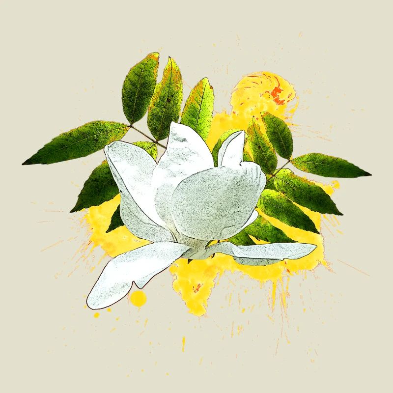 hübsche Blumenprints, Magnolie mit Blättern