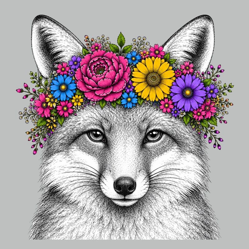 Fox head with flower wreath