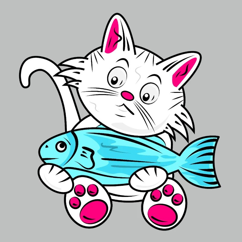 Small Cat and Blue Fish