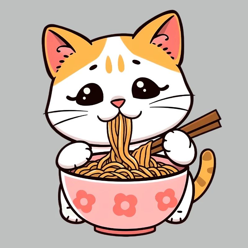 Cat Eats Ramen Noodles