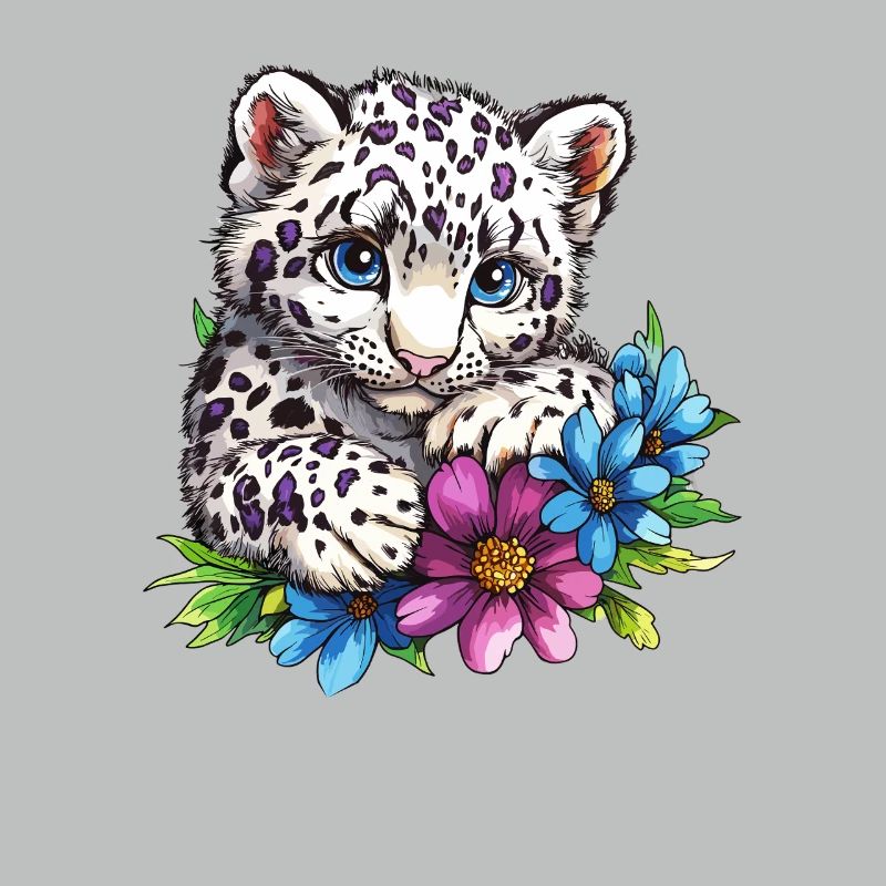 Leopard kitten with flowers