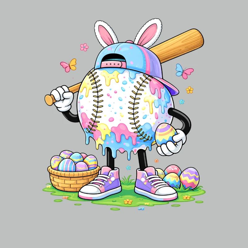 Pastel Easter Baseball Cartoon