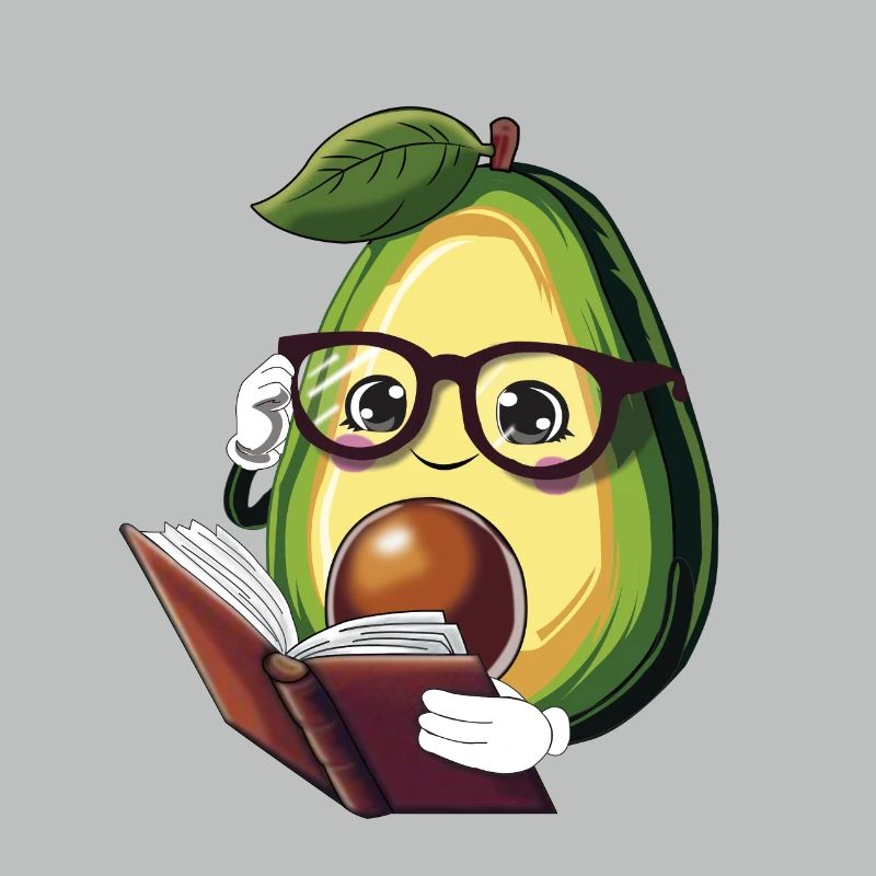 Avocado liest ein Buch – Bücherwurm