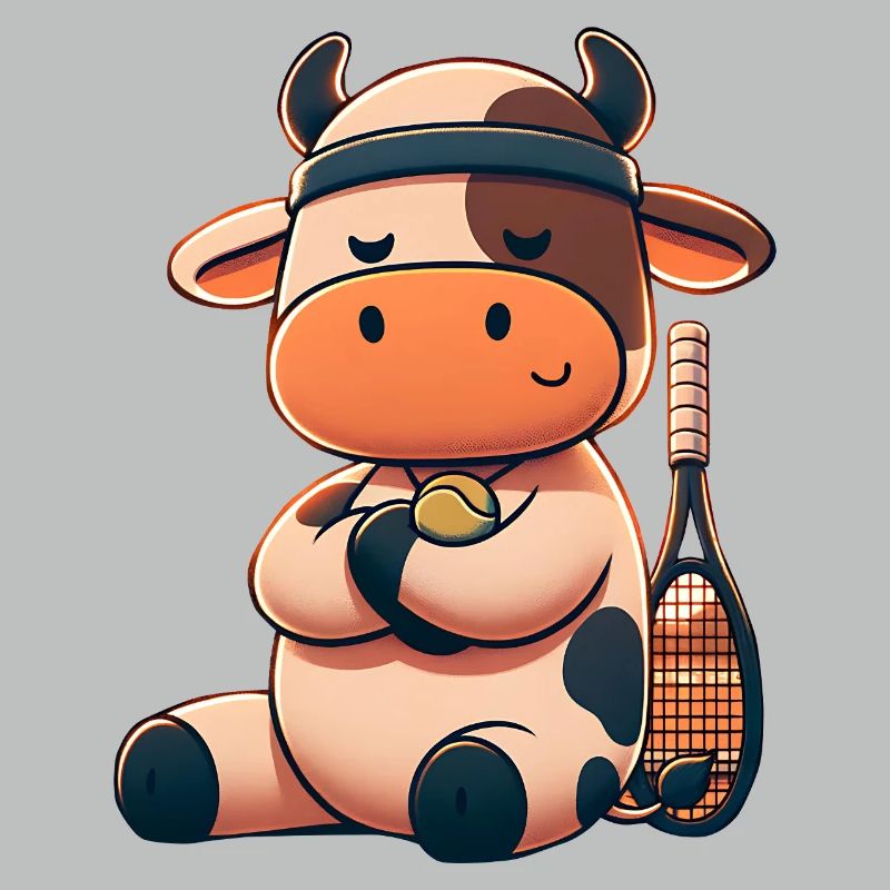 Süße Tennis Kuh Mit Schläger Und Ball