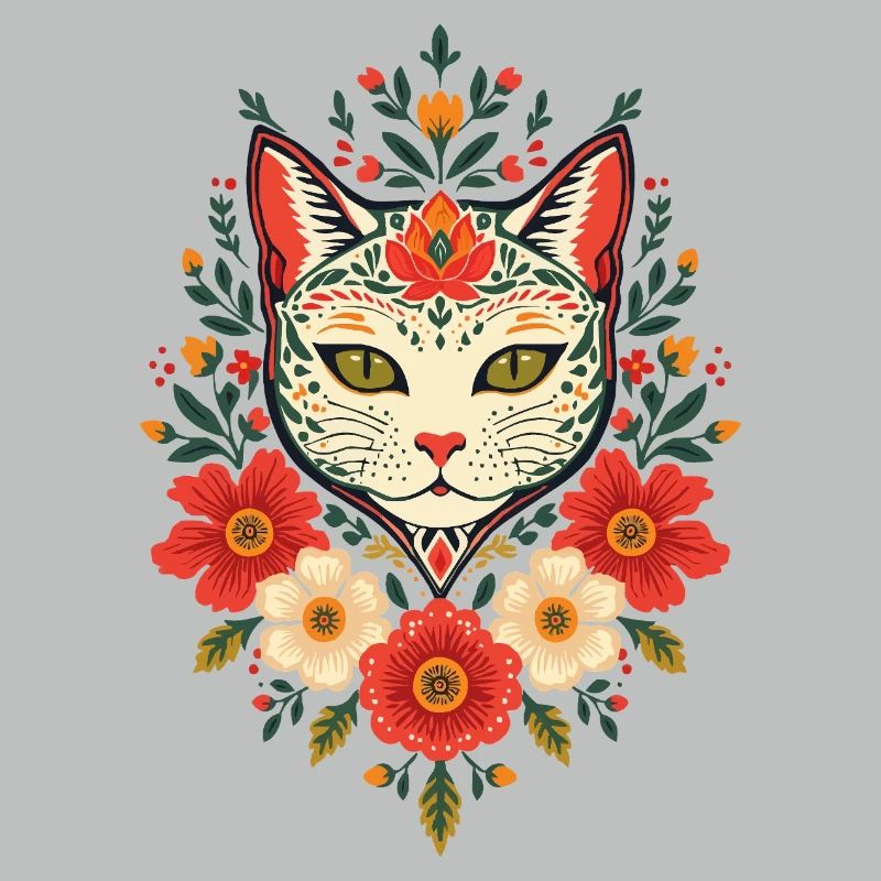 Chat fleur dans le style folklorice
