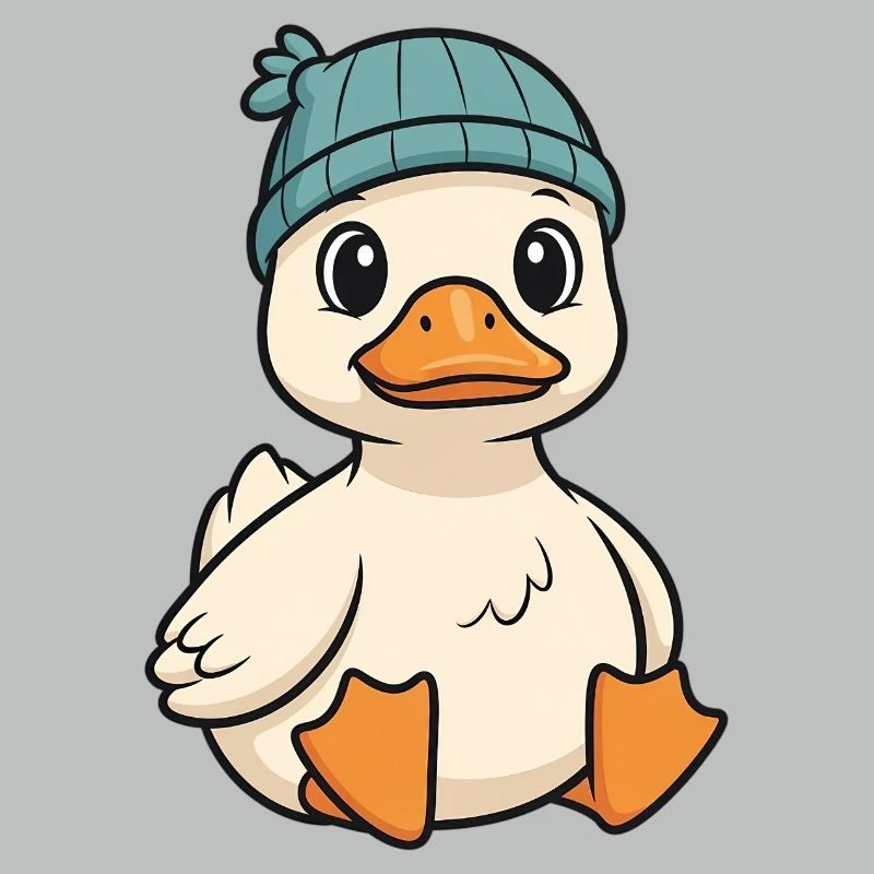 Cuddly duck with knitted hat
