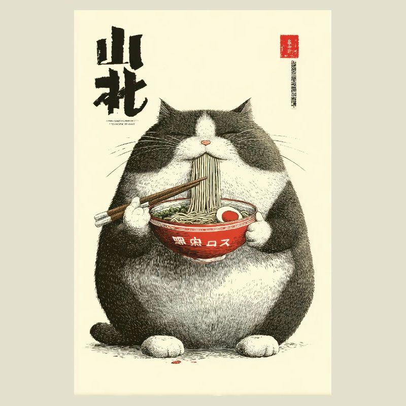 Chonky Cat Ramen Ukiyo-e