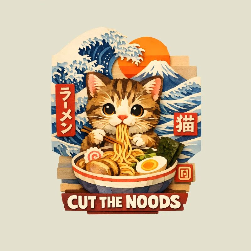 Cuisine de rue ukiyo-e en ramen de chat