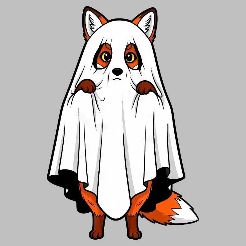 Funny Halloween Fox Ghost Cartoon Spooky