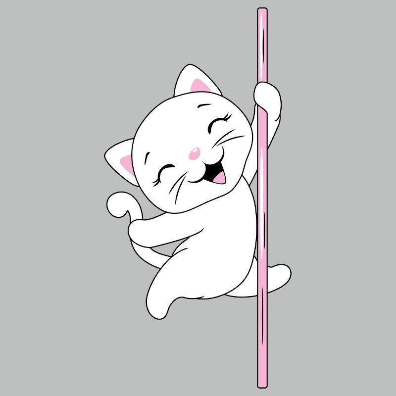 White_cat_is_dancing_on_a_pole