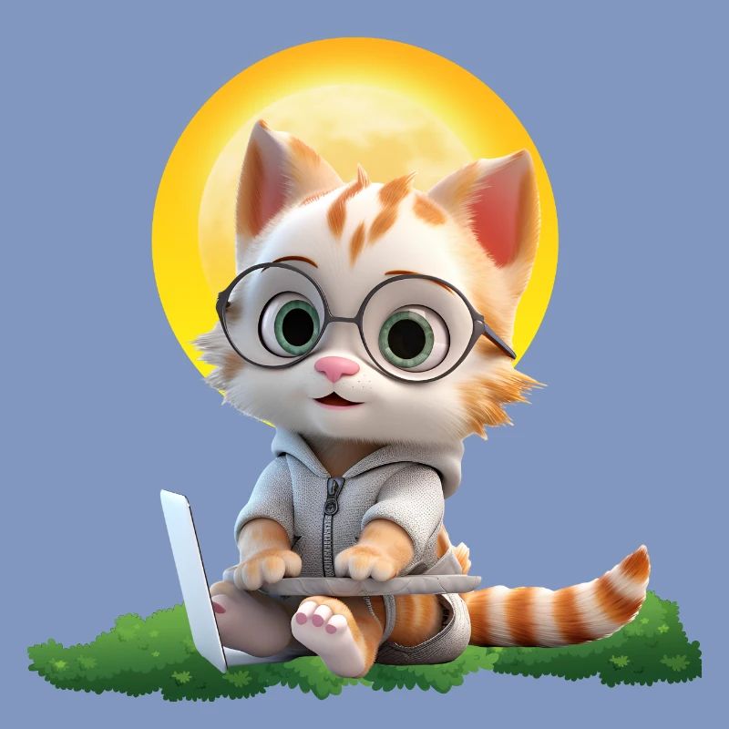 Smart Cat Sun Coder: Kitten Laptop Art Print