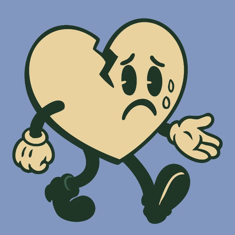 Broken heart with sad expression