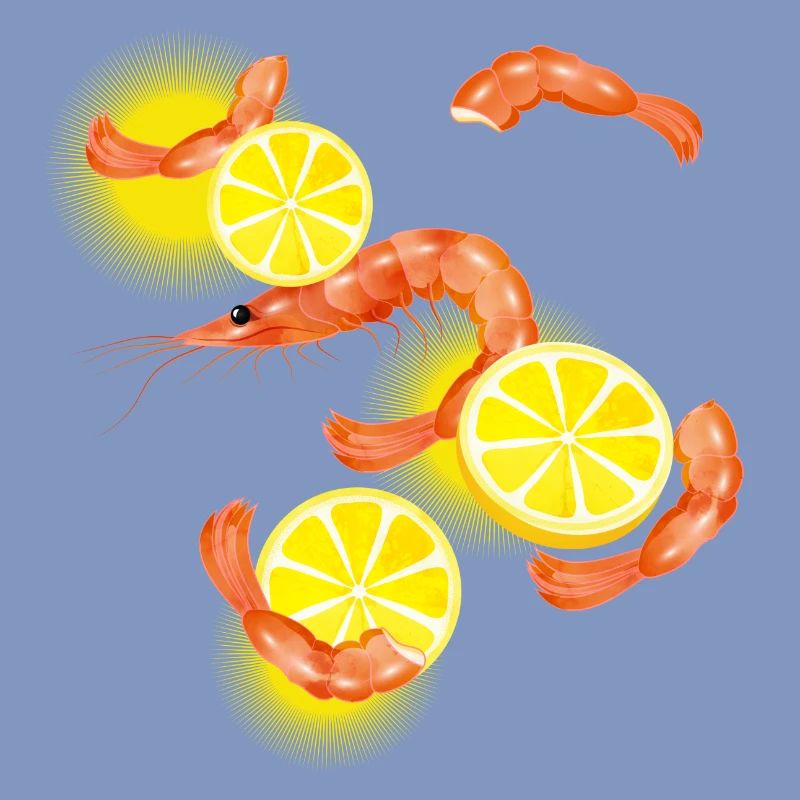 Garnelen oder Shrimps mit Zitronen Scheiben